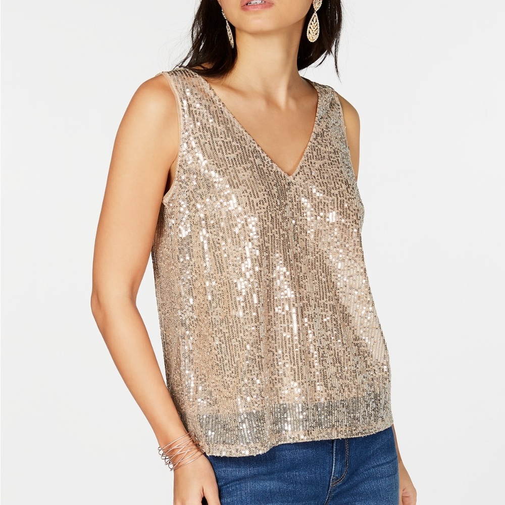 INC V-Neck Sequined Tank Top